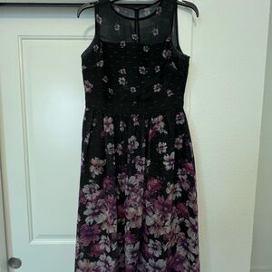 Glamour Black and Purple Floral Midi Dress